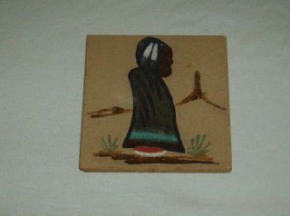 Southwestern Sand Art Small Size Indian Man In The Desert 4 X 4 Vintage