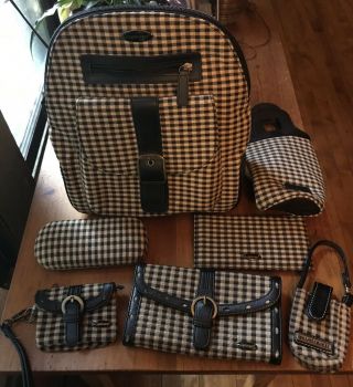 Longaberger Khaki Check Bag Set With Wallet,  Change Purse,  Checkbook Cover,  More