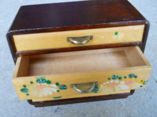 VINTAGE SMALL WOOD CHEST DRAWERS JEWELRY TRINKET BOX Flowers Floral Daisy 3