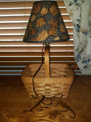 Longaberger Basket Lamp Handmade With Basket Print Shade 1997
