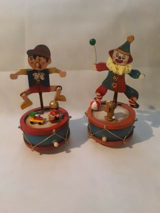 Vintage Enesco Music Box 1980 Clown And Pinocchio