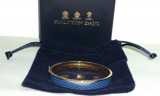 Halcyon Days Blue & Gold Salamander Hinged Bangle With Pouch & Box