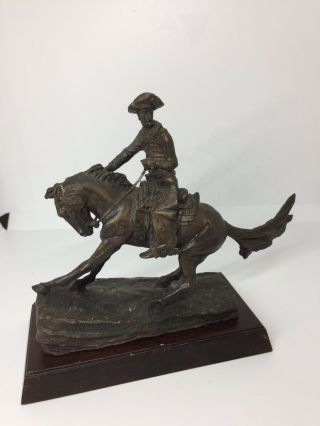 Frederic Remington The Cowboy Horse Bronze Colored Statue With Wood Stand 1988