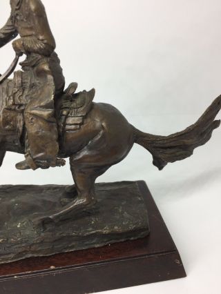 Frederic Remington The Cowboy Horse Bronze Colored Statue with Wood Stand 1988 3