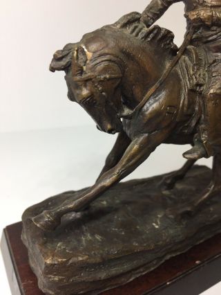 Frederic Remington The Cowboy Horse Bronze Colored Statue with Wood Stand 1988 5