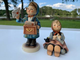 Goebel Hummel Figurine Pair: Happy Pastime 69 Tmk 6 & Postman 119 Tmk 6