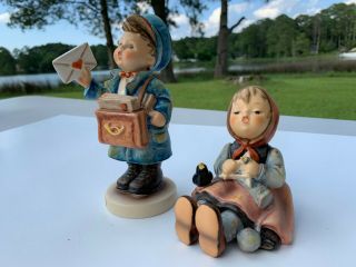 Goebel Hummel Figurine Pair: Happy Pastime 69 TMK 6 & Postman 119 TMK 6 2