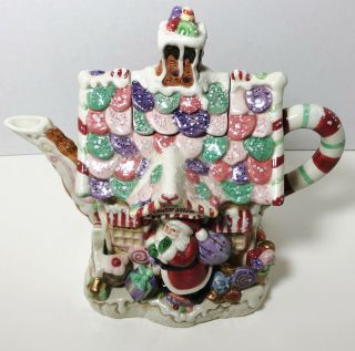 Fitz And Floyd Essential Candy Shop Tea Pot Santa Christmas Holiday Gingerbread