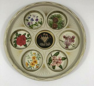 Vintage Metal Serving Tray With Drink Wells Flowers Funny Bowling Theme