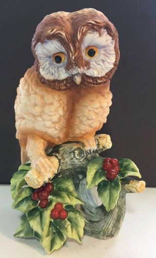 Elf Owl By Andrea Sadek Japan Large Ceramic Figurinebrown Owl On Holly Berry