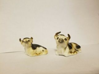 Vintage Miniature Bone China Animals Set Of 2 Bull Cow Steer
