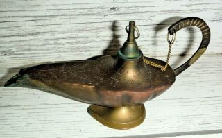 Vintage Brass Lamp Genie Ornate Etched Aladdin Incense Burner India