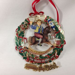 White House Christmas Ornament 2003 Boy On Hobby Horse Spin With Toys