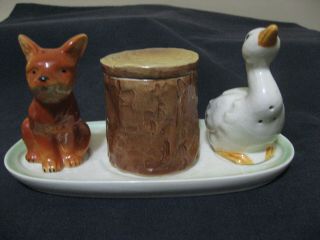 German Goebel The Fox And The Goose Condiment,  Salt,  And Peppers Shakers