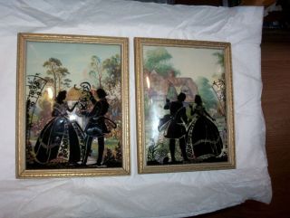 Two Vintage / 6 " X8 " Bubble Glass Shadow Pictures Framed Ready To Hang