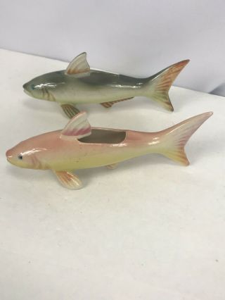 Pair Vintage Ceramic Fish Marked Japan Succulent Air Plant Planters No Chips