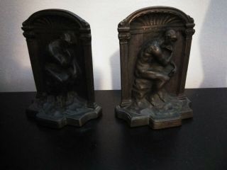 Vintage Bronze Bookends The Thinker Rodin Signed