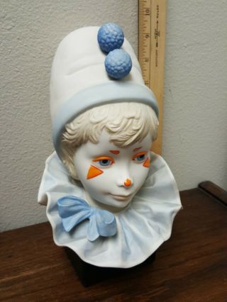 Cybis Porcelain " Funny Face " Clown Boy Child Bust On Wooden Stand Signed