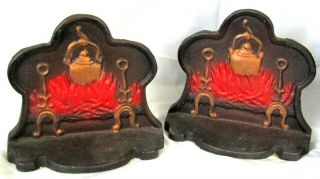 Vintage/antique Painted Cast Iron Bookends - Fireplace Hearth