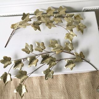 Vintage Brass Gold Tone Welded Metal Ivy Leaves Wall Decor Sculpture Set Of 2