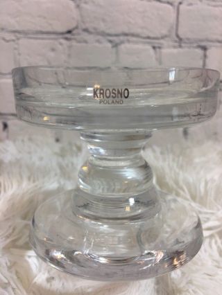 Krosno Pottery Barn Poland 2 Way Votive Heavy Clear Glass Candle Holder 3.  25” Dm