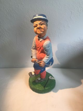 ceramic golf action figure chalk - ware vintage golf humor piece blue and orange 2