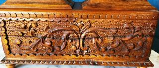 Vintage Hand Carved Ornate Wood Trinket Box w/ Sliding Lids 2