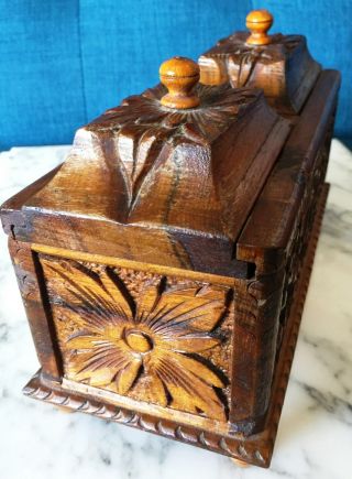 Vintage Hand Carved Ornate Wood Trinket Box w/ Sliding Lids 4