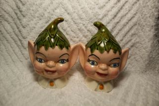Vintage Blushing Elf Heads Salt And Pepper Shakers