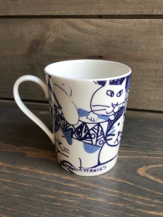 Blue And White Cat Cup Mug Coffee Tea Manhattaner 