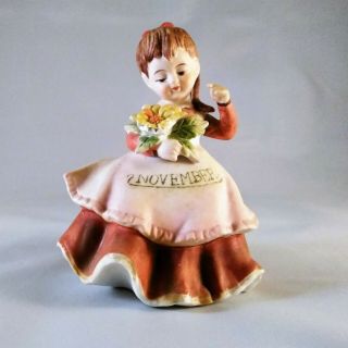 Vintage 1982 Signed Lefton November Flower Girl Porcelain Figurine
