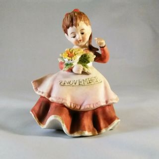 Vintage 1982 Signed Lefton November Flower Girl Porcelain Figurine 2