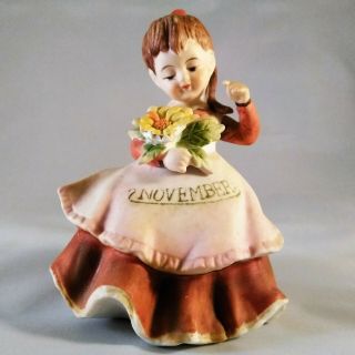 Vintage 1982 Signed Lefton November Flower Girl Porcelain Figurine 3