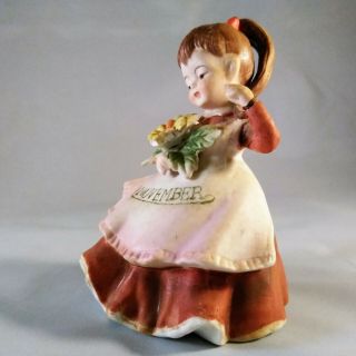 Vintage 1982 Signed Lefton November Flower Girl Porcelain Figurine 4