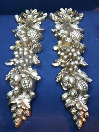 Pair Gold 1966 Syroco Vintage Wall Decor 2971 Hard Plastic Made In Usa Fruit