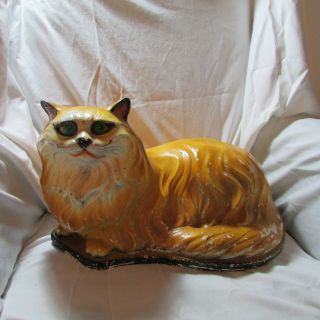 Large Vintage Chalkware Bank Statue,  Yellow Persian Cat,  Carnival Prize