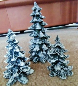 Department 56 Snow Village Evergreen Trees Accessories Set Of 3 W/ Box
