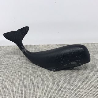 Vintage Cast Iron Whale Paper Weight 4.  25 " Painted Black Raised Head