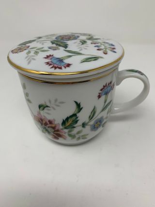Andrea By Sadek White Floral Porcelain Ceramic Tea Mug W Infuser & Lid Cup
