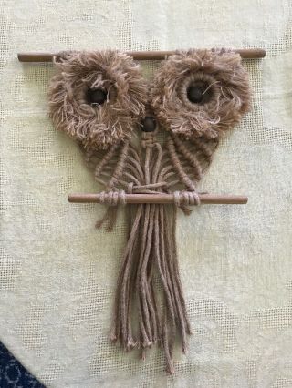 Vintage Retro Macrame Owl Wall Hanging,  Brown Jute Rope