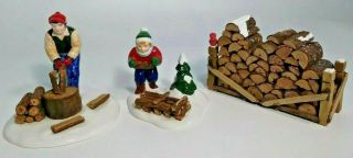Dept 56 Chopping Firewood (set Of 2) Snow Village,  Bonus Woodstack