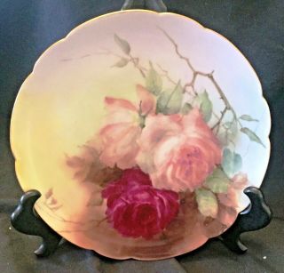 Haviland France Hand Painted Limoges 8 - 1/2 " Plate With Red & Pink Rose Pattern