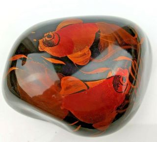 Hand Painted Paperweight Koi Fish On Polished Onyx Form