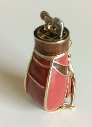 Monet Enamel Golf Bag Hinged Trinket Box Pink Gold Tone Magnetic Lid