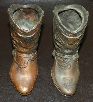 2 Vintage Brass Color Metal Antique Cowboy Boots Planter Home Decor 4 1/4 " Tall