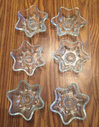 Clear Glass Star Candlestick Holders Bead Inserts Round Edge Set Of 6 Vintage