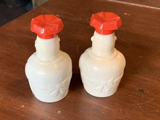 Vintage Fat Chef Salt Pepper Shakers Line NY Plastic Red White Mid Century 2