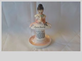 Vintage Enesco Pink Prayer Lady Spoon Storage Holder & Kitchen Prayer 6 1/2 " Exc