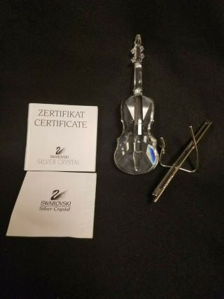 Swarovski Crystal Musical Figurine Violin 7477 Nr 000 002 With Stand &