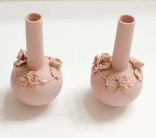 Vintage 1950 ' s Pink/Mauve Porcelain Set of 2 Rose Vases 5 